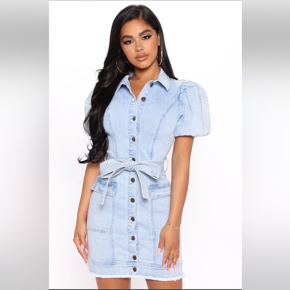 Denim puff sleeve Dress - Picture 2 of 13